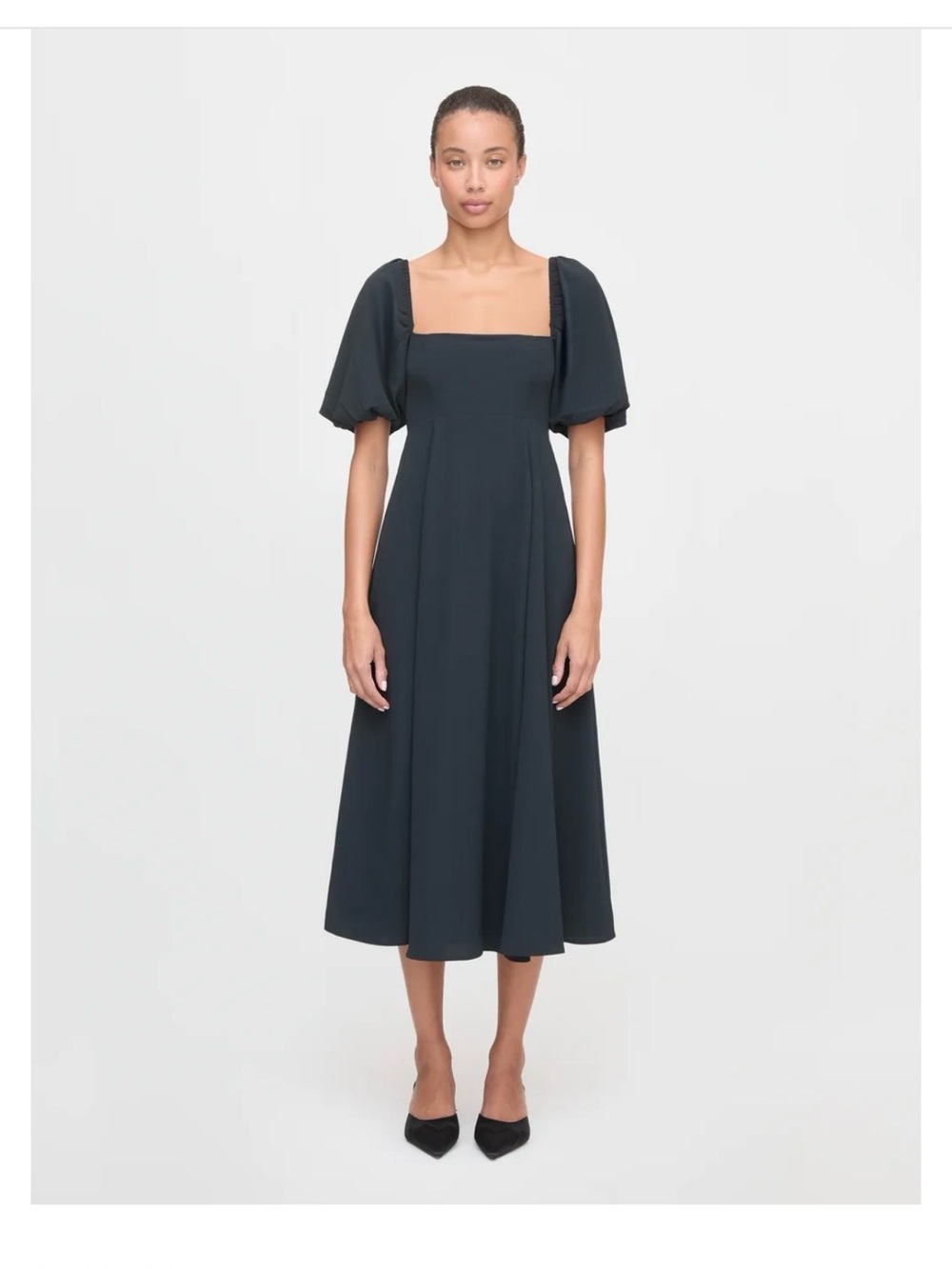Hill House Matilda Square Neck Puff Sleeve Midi Dress in Black